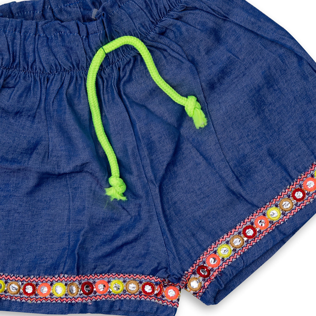 Girls' Blue Jeans Short with Decoration and Laces
