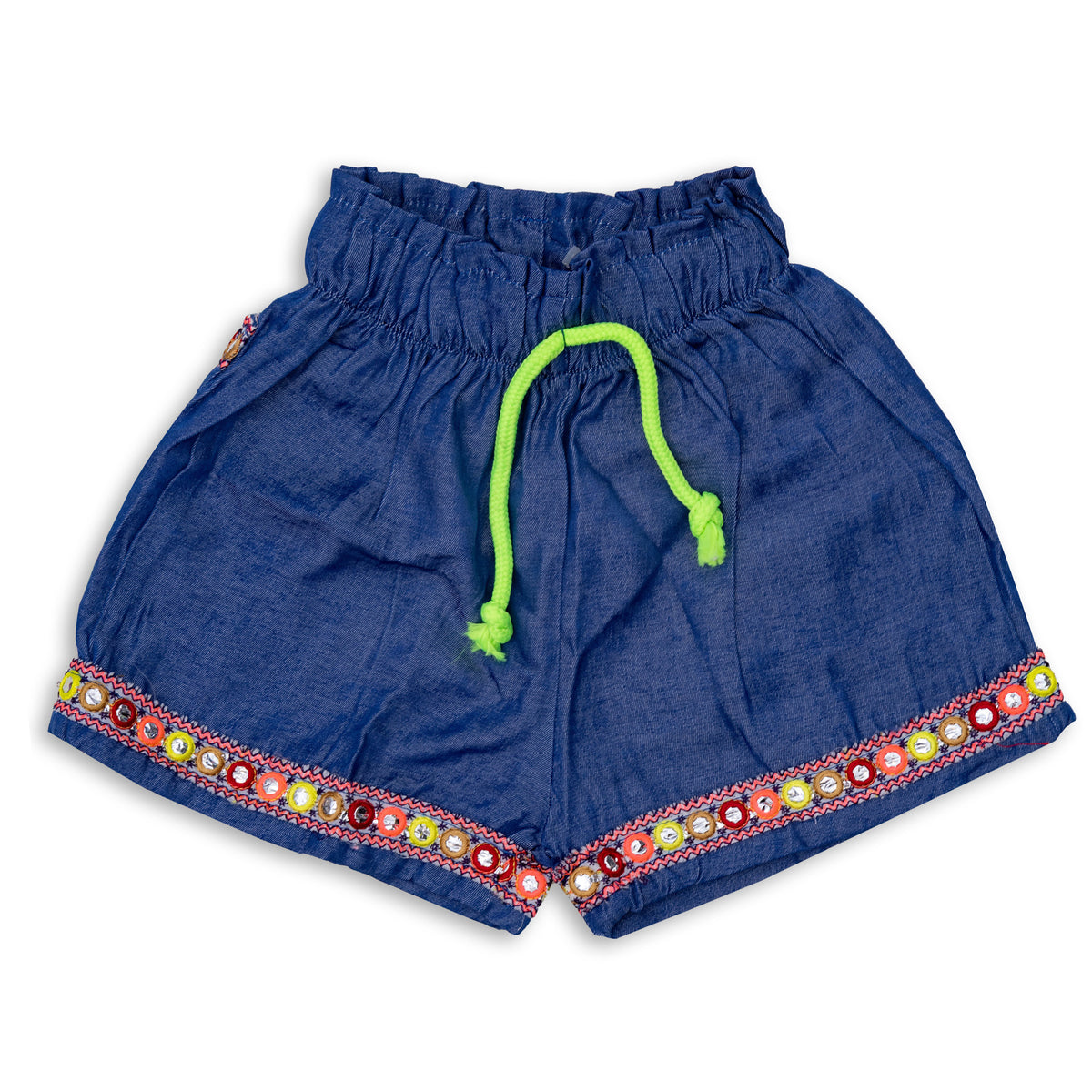 Girls' Blue Jeans Short with Decoration and Laces