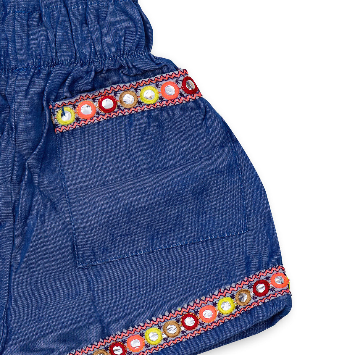 Girls' Blue Jeans Short with Decoration and Laces