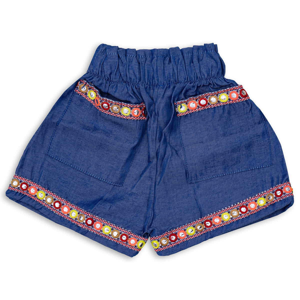 Girls' Blue Jeans Short with Decoration and Laces