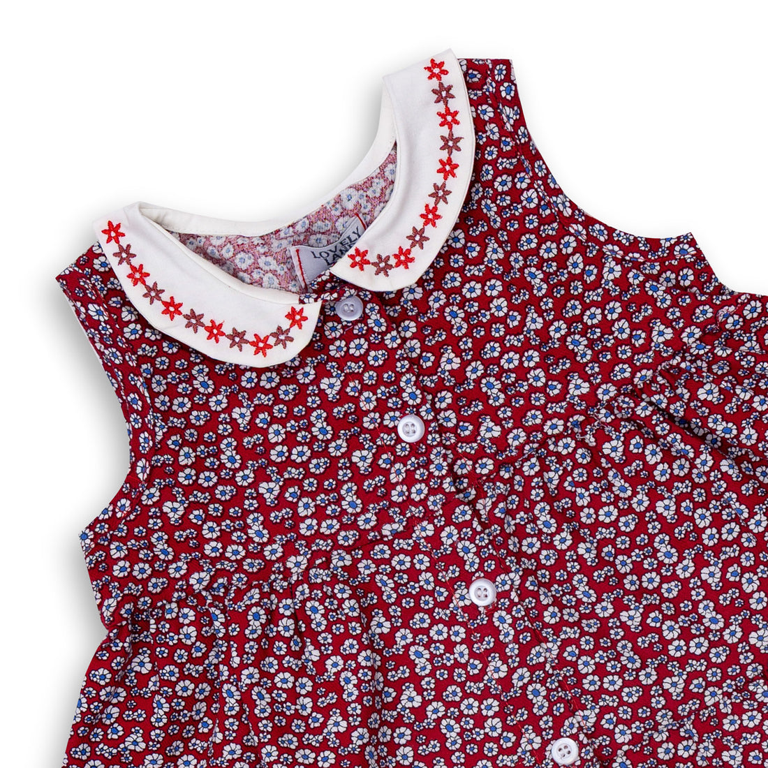 Baby Girls' Red Sleeveless Floral Dress with Decorations on Collar