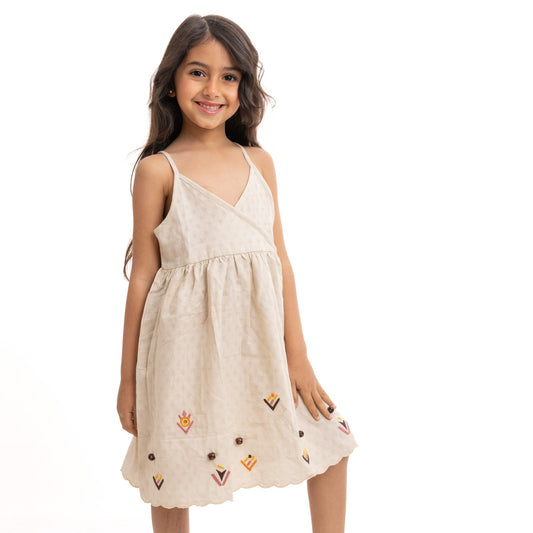 beige shoulder laced dress
