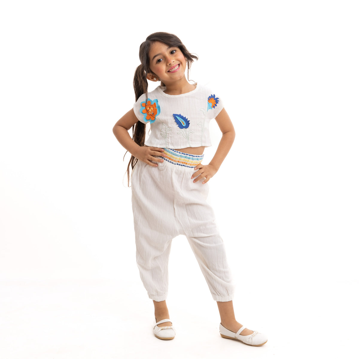 Set of White Shirt with Chest Stitching and White Pants