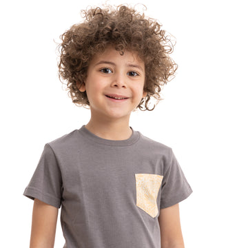 Boys' gray t-shirt with a patterned pocket