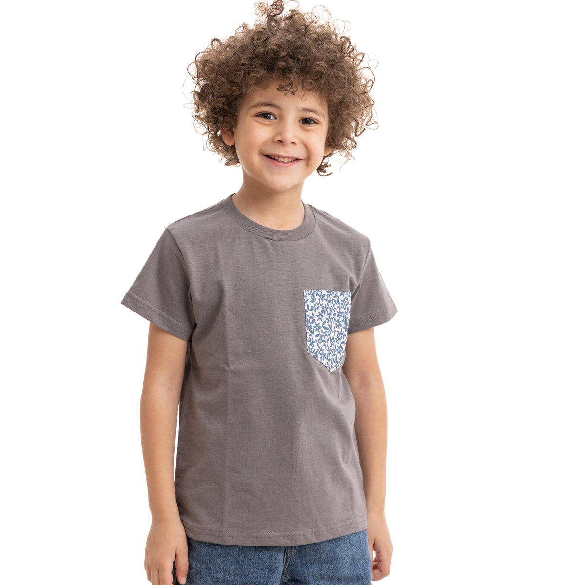 Gray Boys' T-shirt with a Pocket Pattern