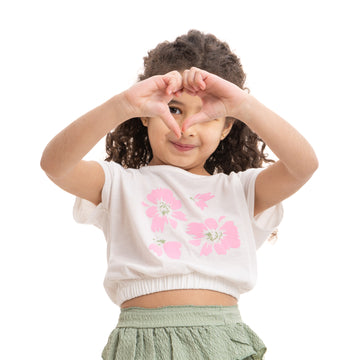 white short sleeve blouse with flower print