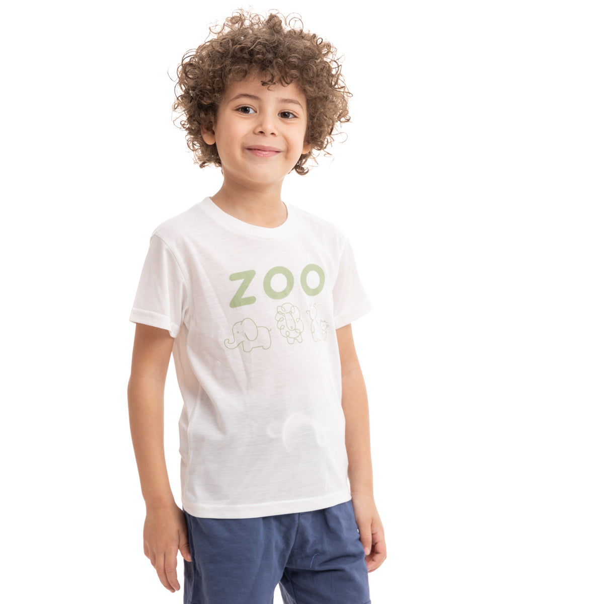 White and Green Shirt with Chest Print