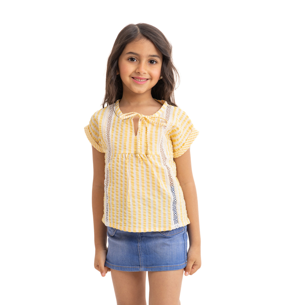 Girls' White*yellow Stripped Blouse (2)
