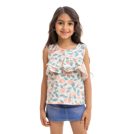white sleeveless blouse with all over print