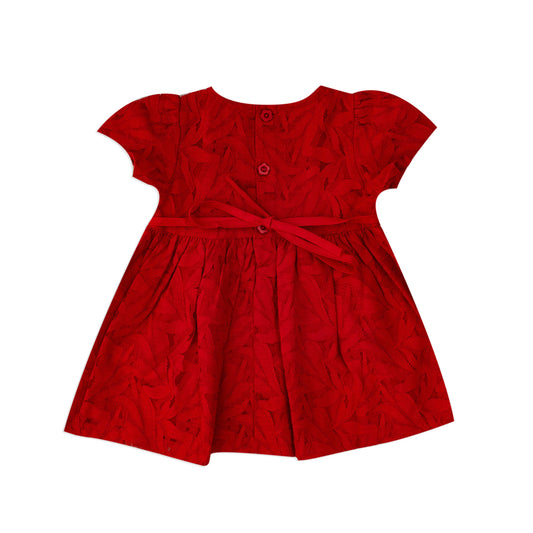 Red dress with 3 roses in the middle