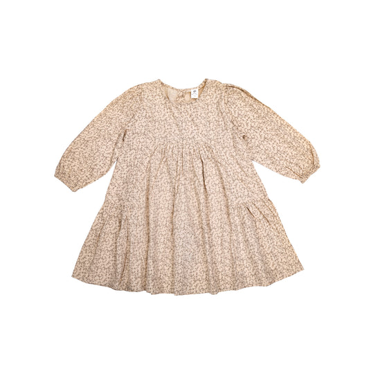Girls' dress in beige with a floral print