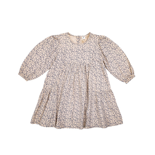 Girls' dress in beige with a floral print
