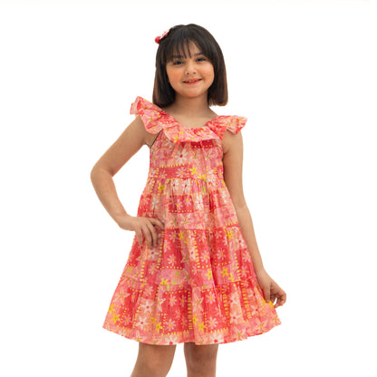 Red and Pink Sleeveless Dress