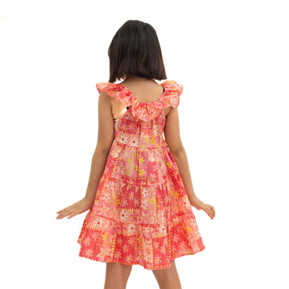 Red and Pink Sleeveless Dress