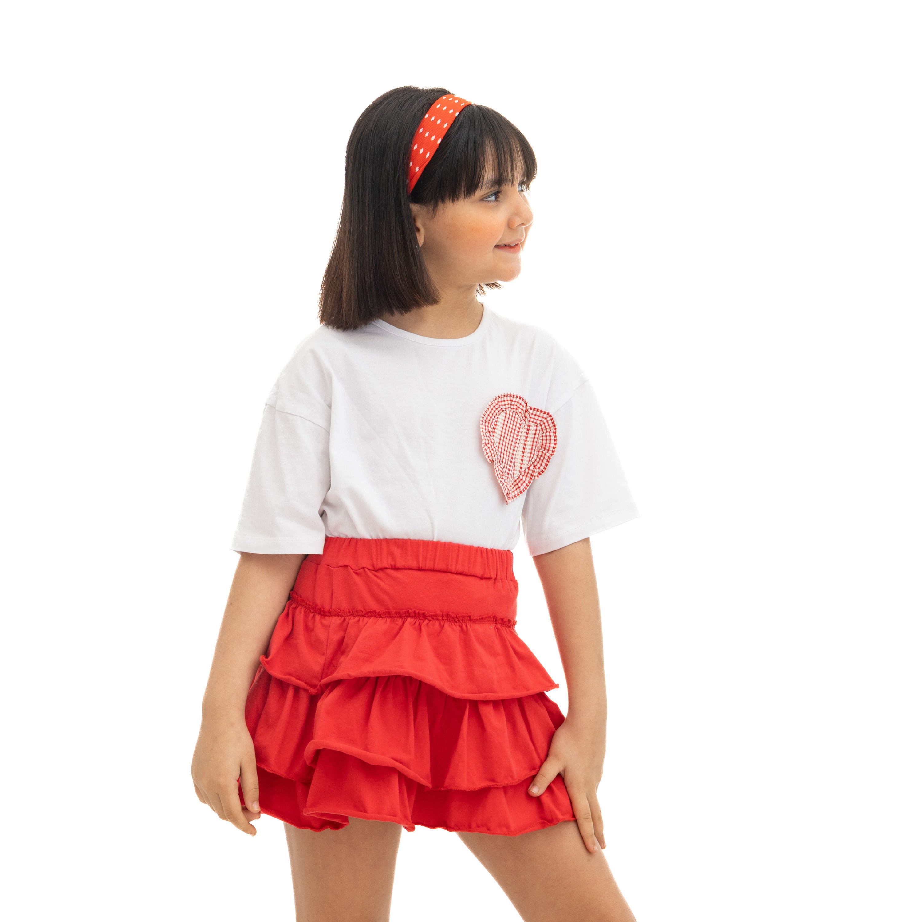 White Shirt with Red Heart Patch