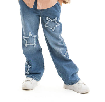 blue jeans pants with stars decorations