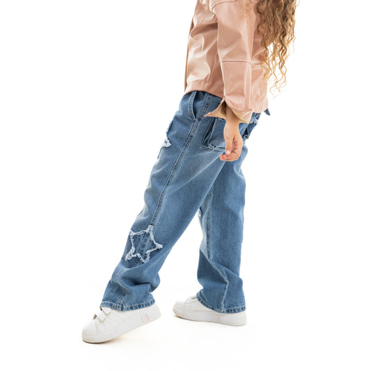 blue jeans pants with stars decorations