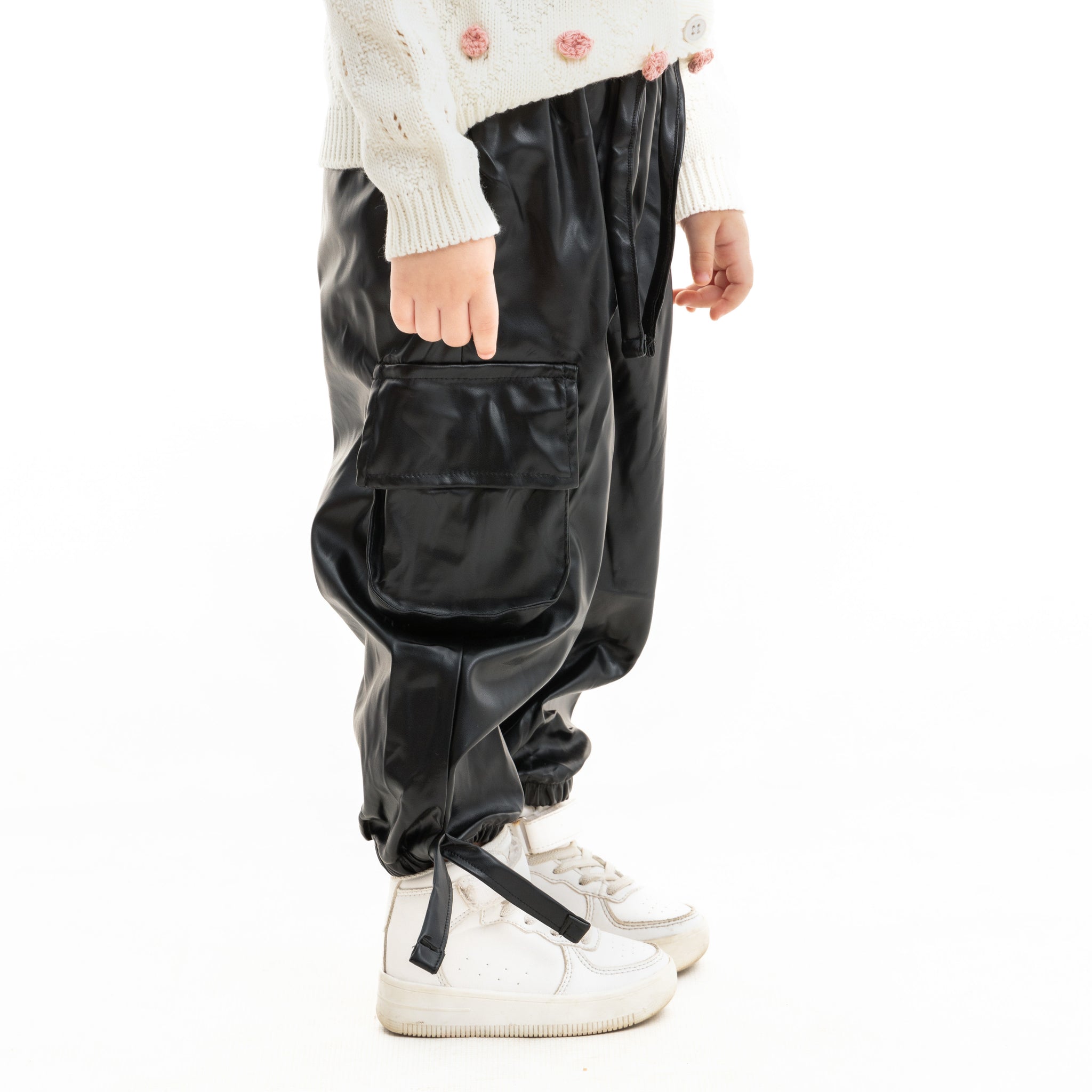 Black leather baggy pants