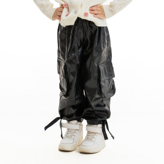 Black leather baggy pants