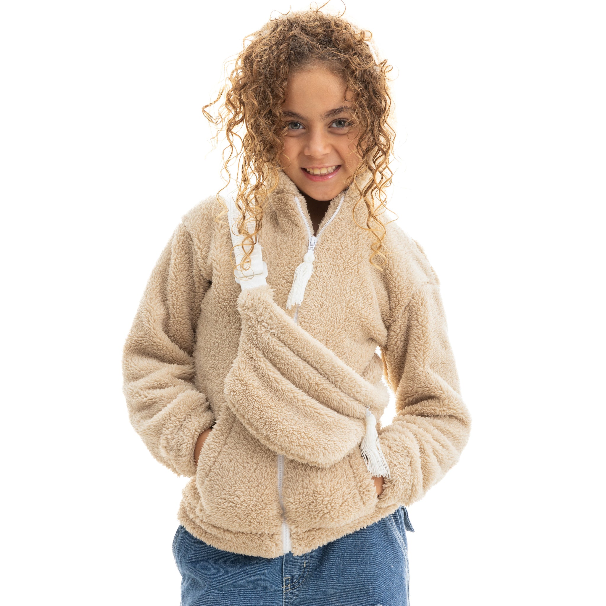 Fur jacket with bag