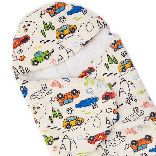 baby boy swaddle with cars print