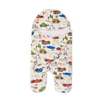 baby boy swaddle with cars print