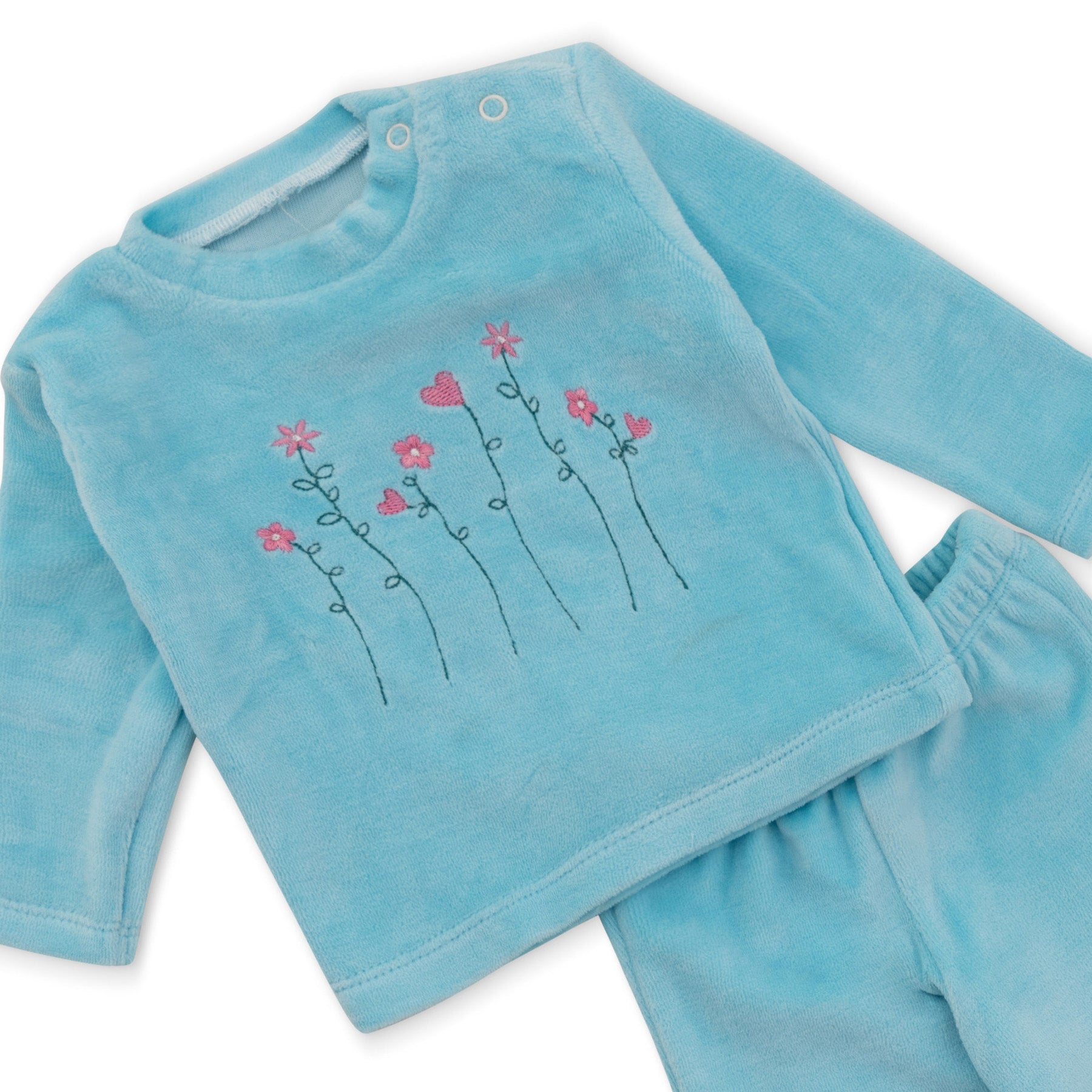 light blue pyjama shirt with flower stitching