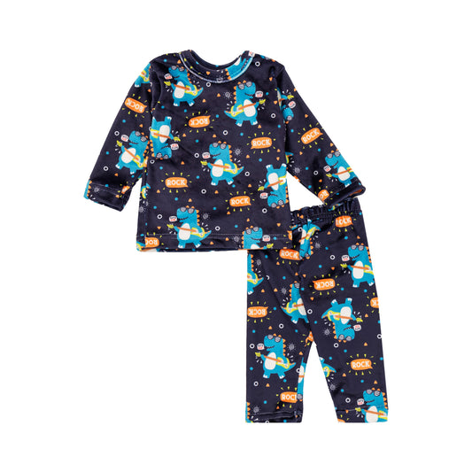 dark blue pyjama with dinosaur print