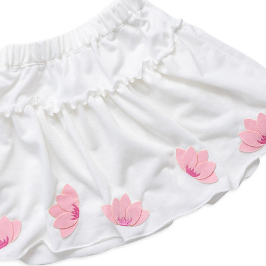 white skirt with flower stitching