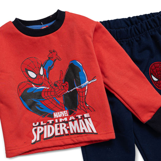 red and dark blue pyjama set with spiderman design