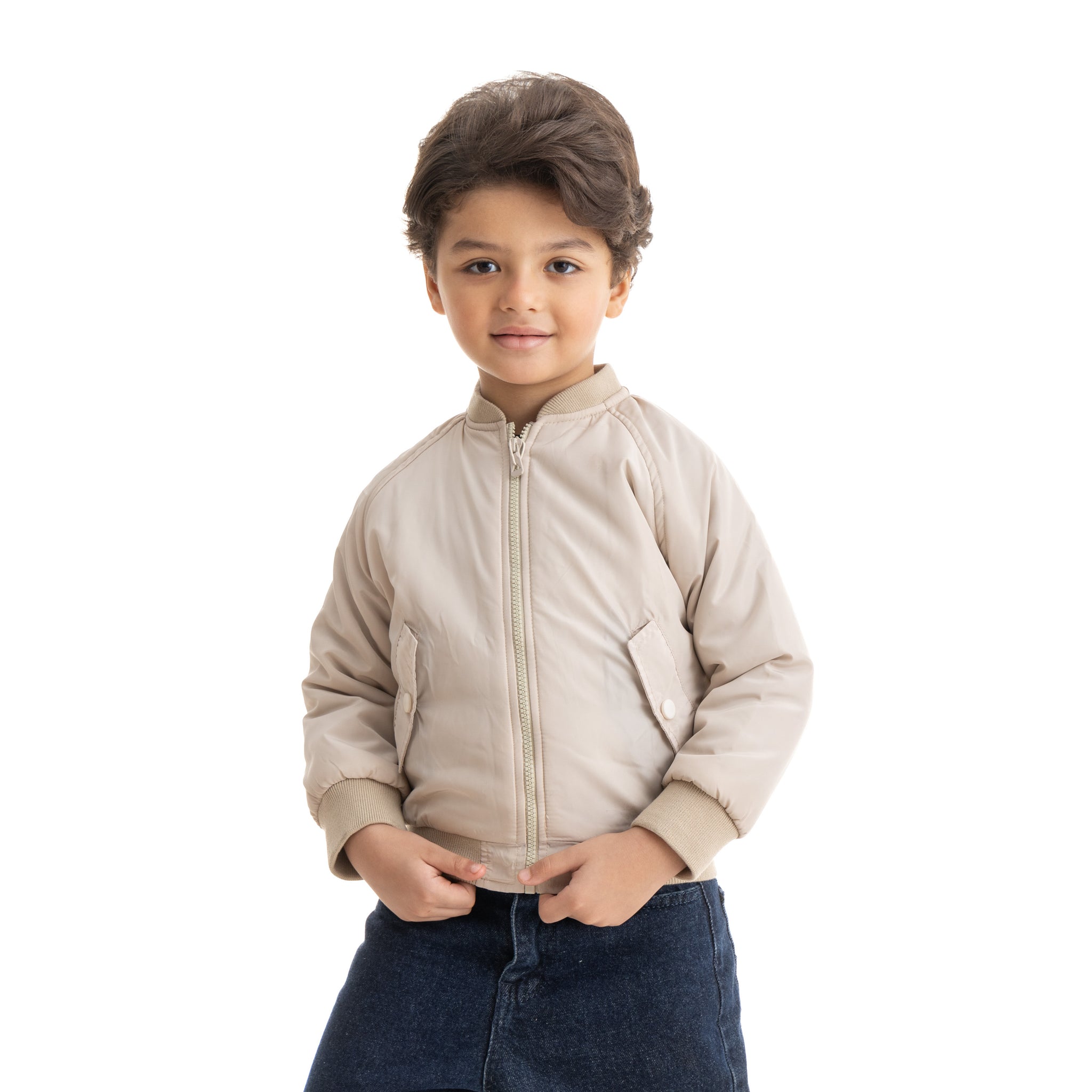 Beige microfiber jacket with two pockets
