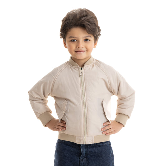 Beige microfiber jacket with two pockets