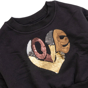 Girls' sweatshirt black with heart LOVE