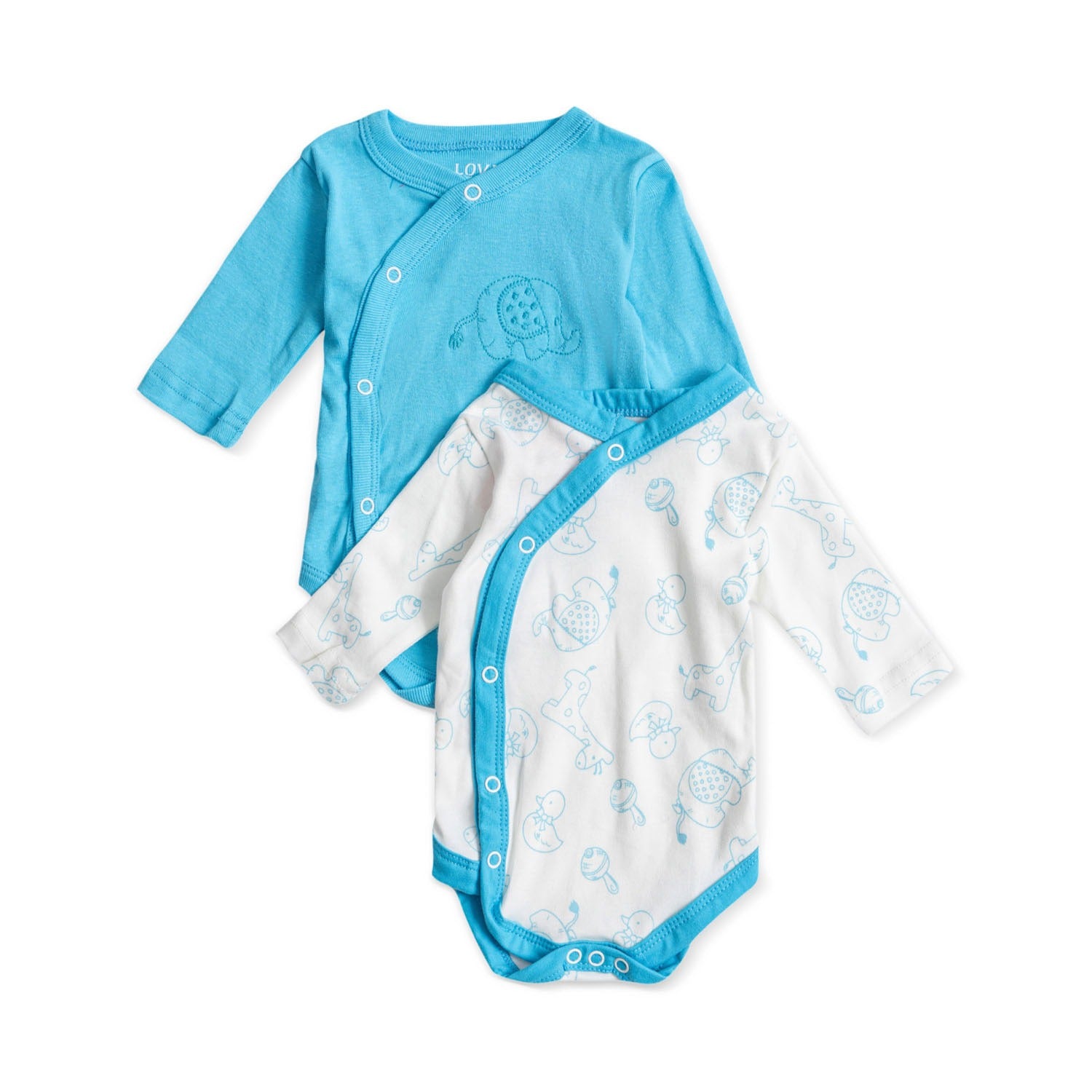 blue salopette with animal and prince embroidery and white  with light blue animal pattern embroidery