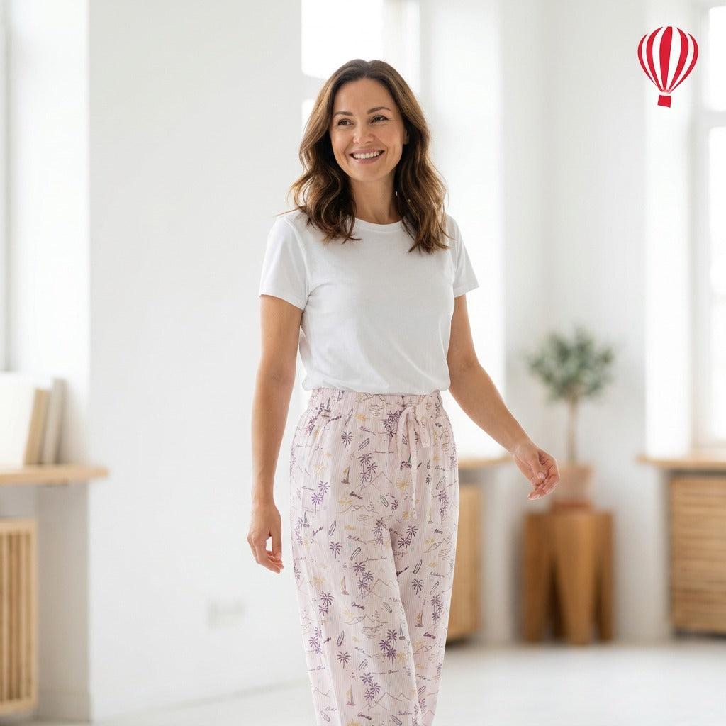 Women's Palm Tree Print Pajama Set (Pants)