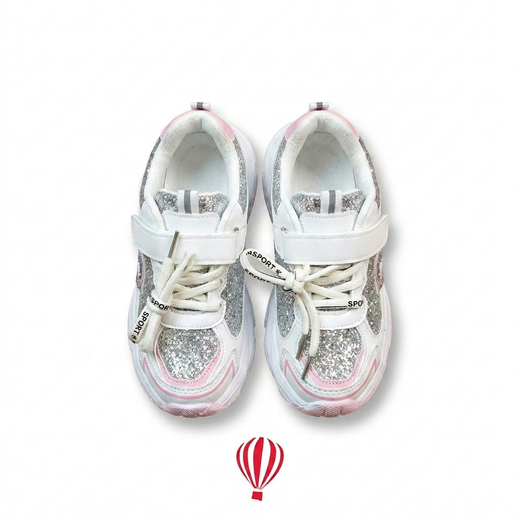 Glittery White Sneakers with Pink Accents