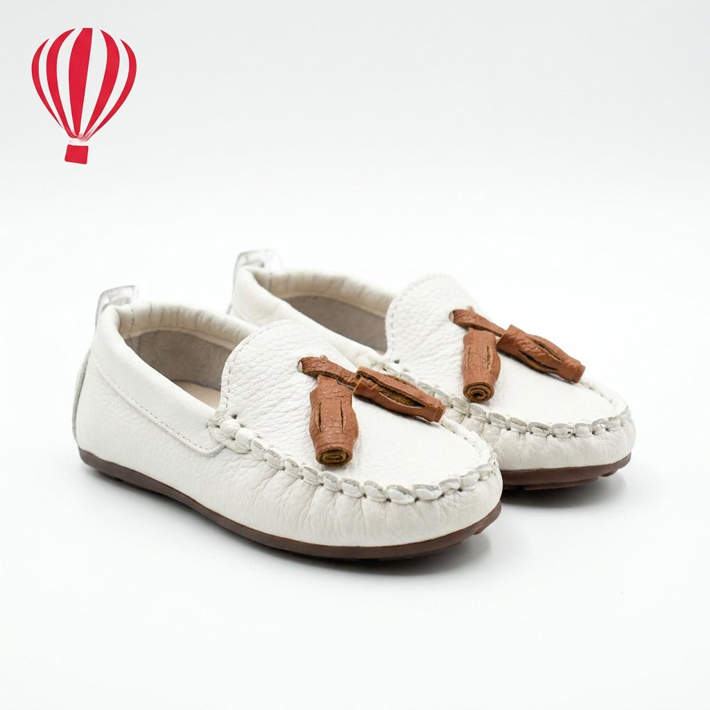 White Loafers with Brown Bows
