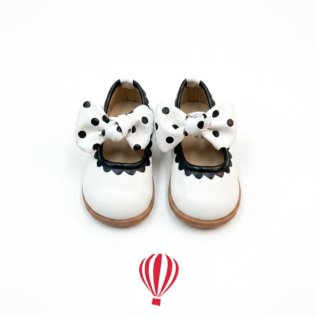 White Shoes with Black Polka Dot Bows