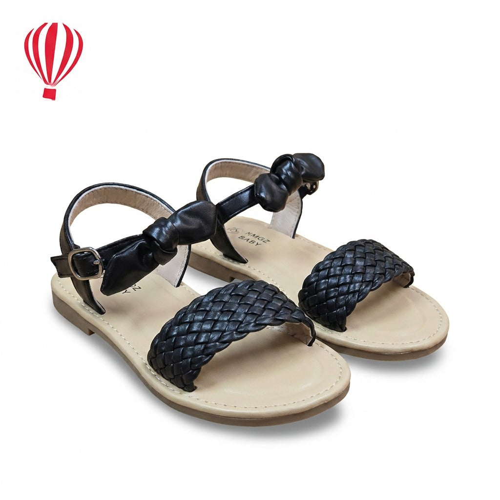 Black Woven Sandals with Beige Soles