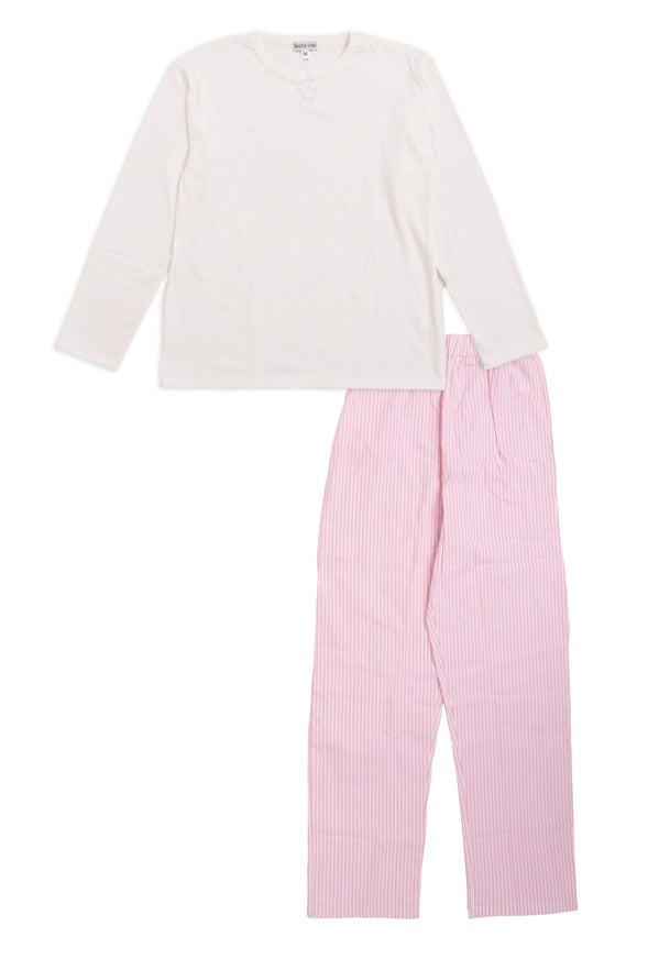Women's Pajama Set - Lace Detail Top & Striped Pant