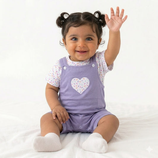 Purple Heart Salopette Set with Printed Top