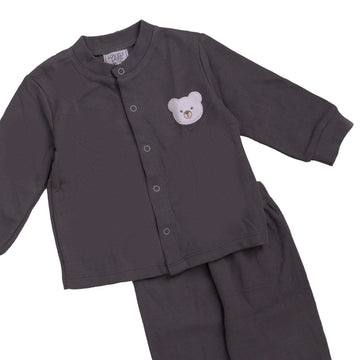 Baby Ribbed Button Set - Bear Embroidery