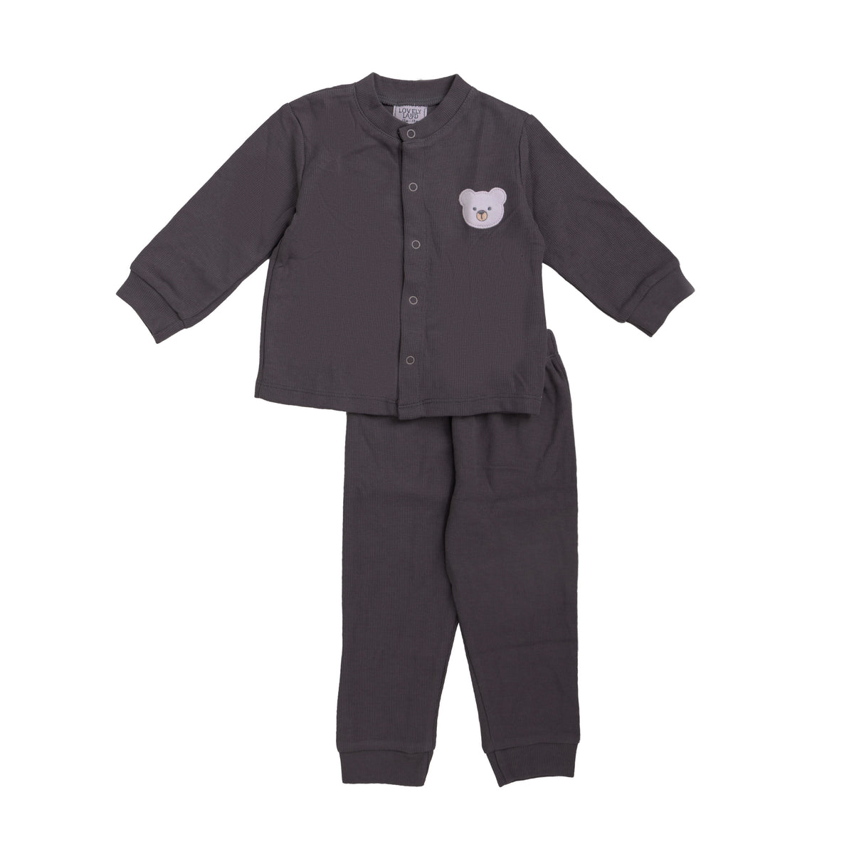 Baby Ribbed Button Set - Bear Embroidery