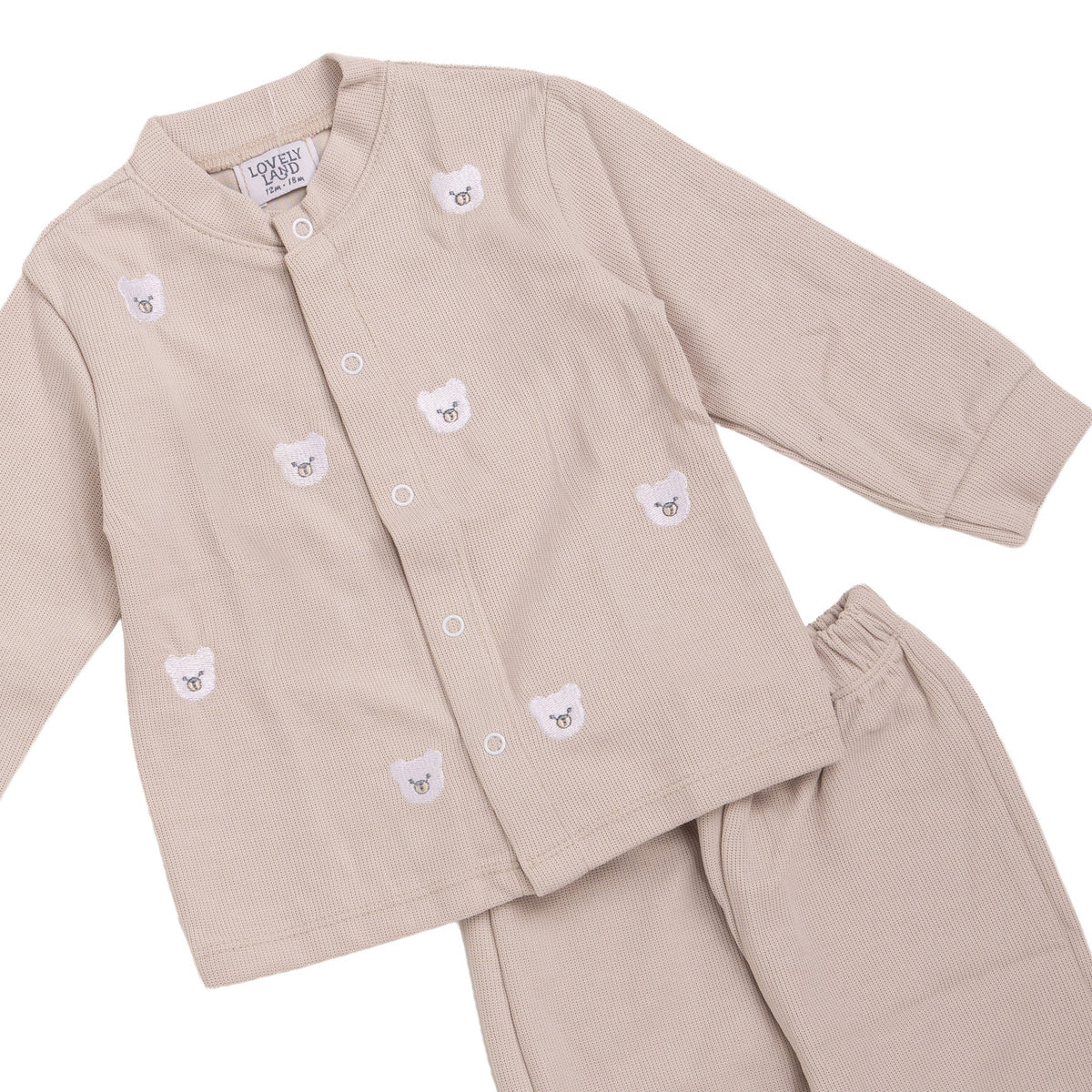 Baby Ribbed Button Set -  Bear Print