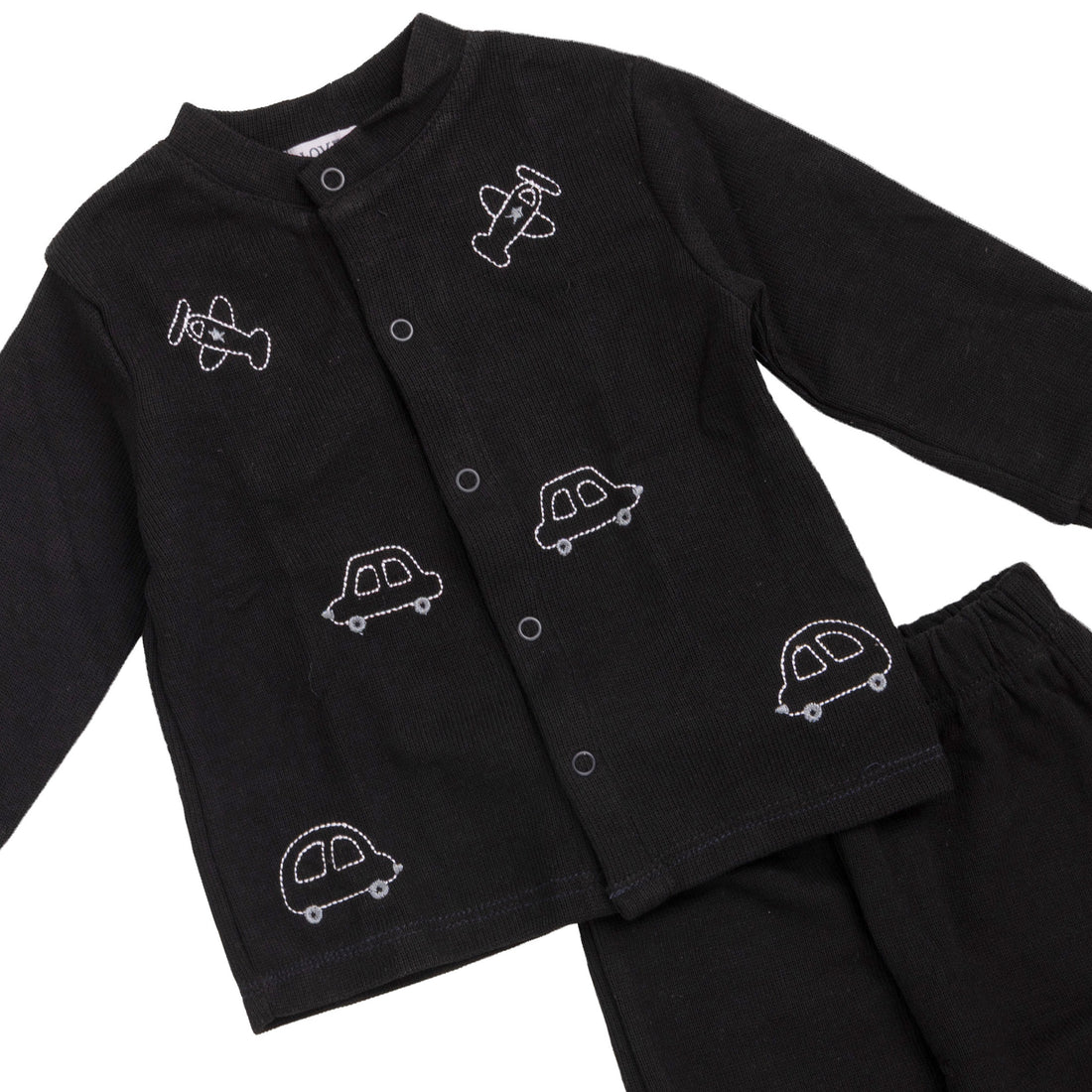 Baby Ribbed Button Set - Car & Plane Embroidery
