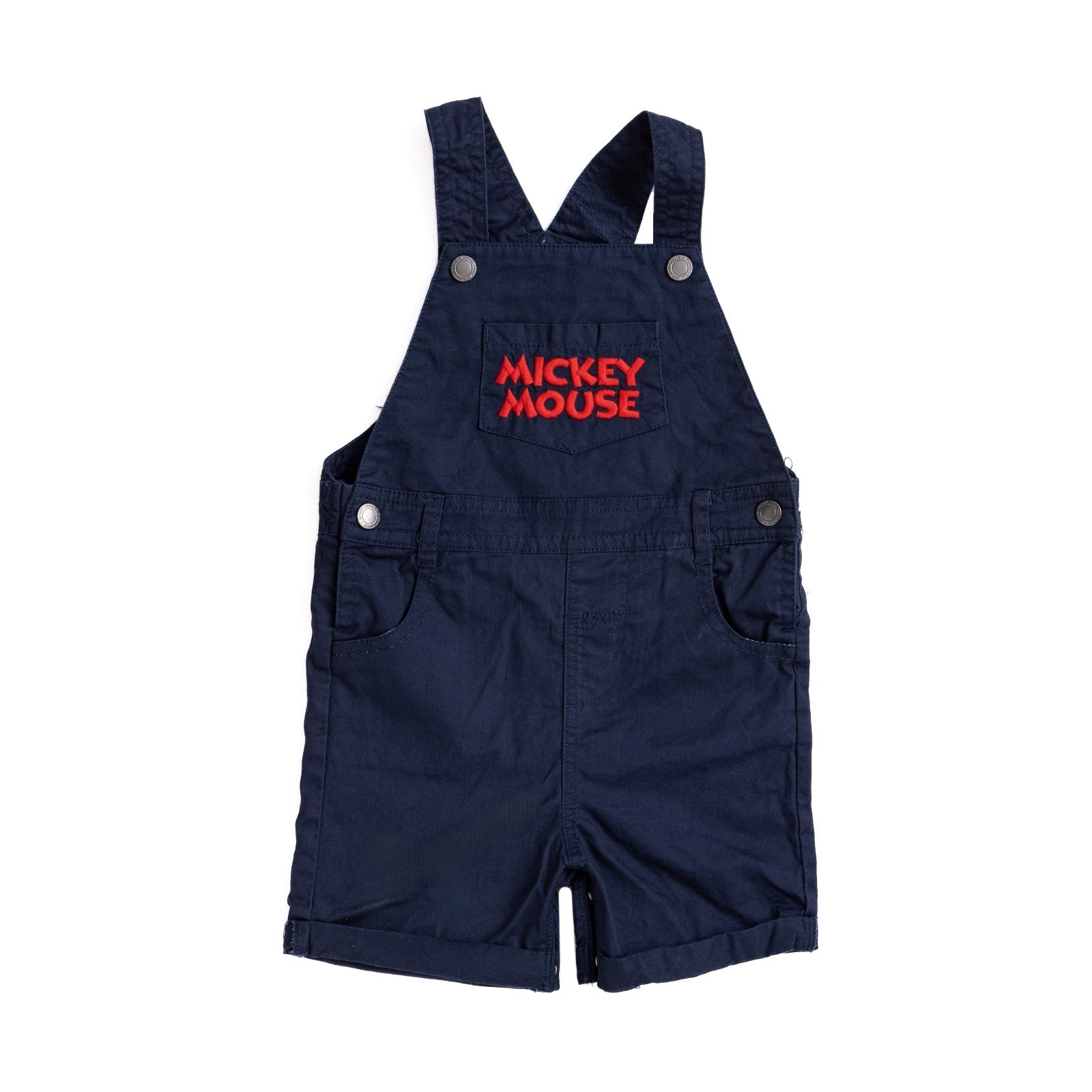 dark blue sleeveless salopette with mickey mouse stitching