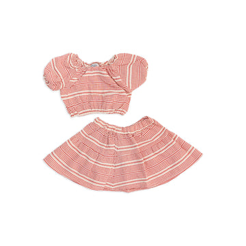 Red and white checkered top and skirt set