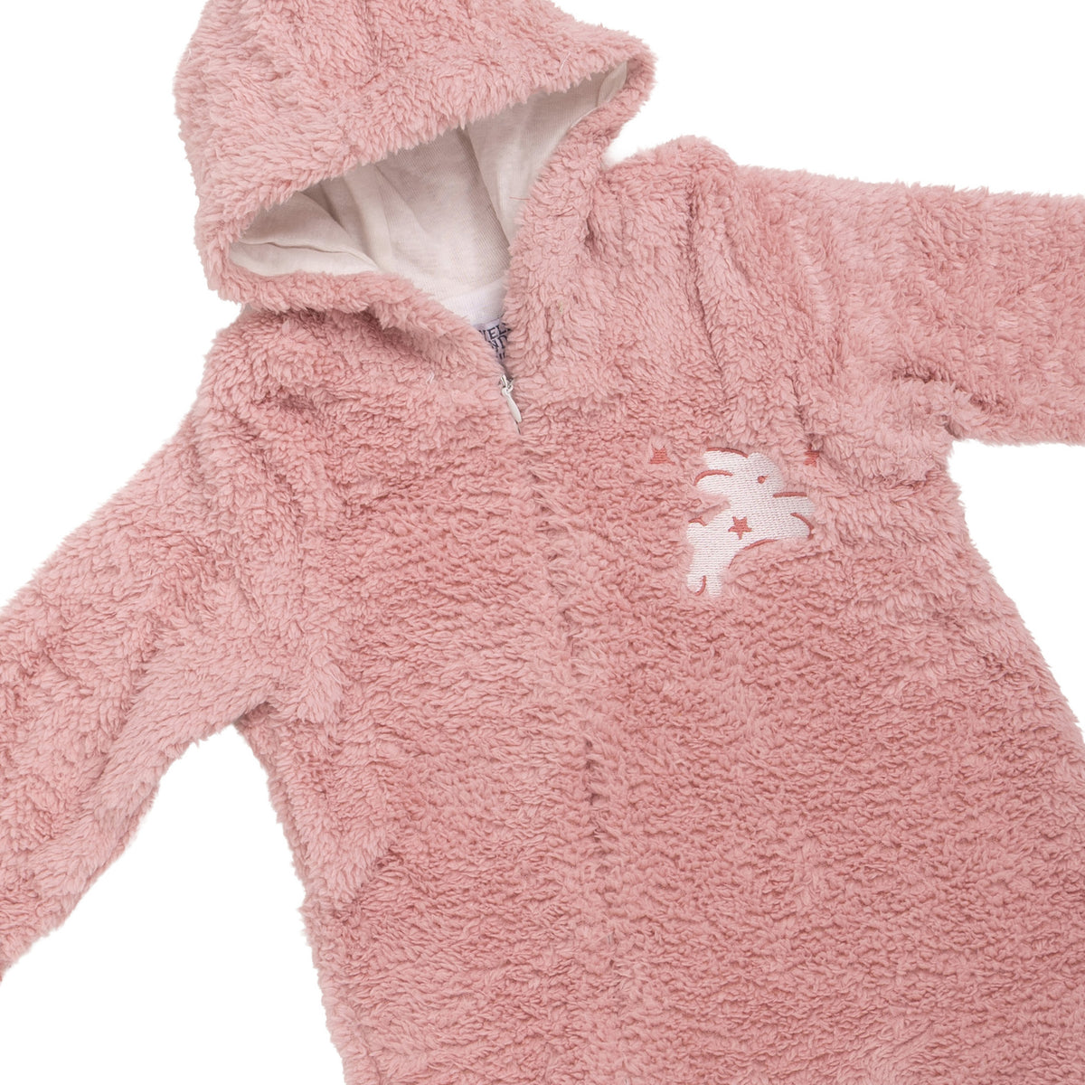 Baby Faux Fur Hooded Onesie - Bunny Embroidery