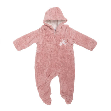 Baby Faux Fur Hooded Onesie - Bunny Embroidery