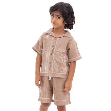 brown shirt and short outfit